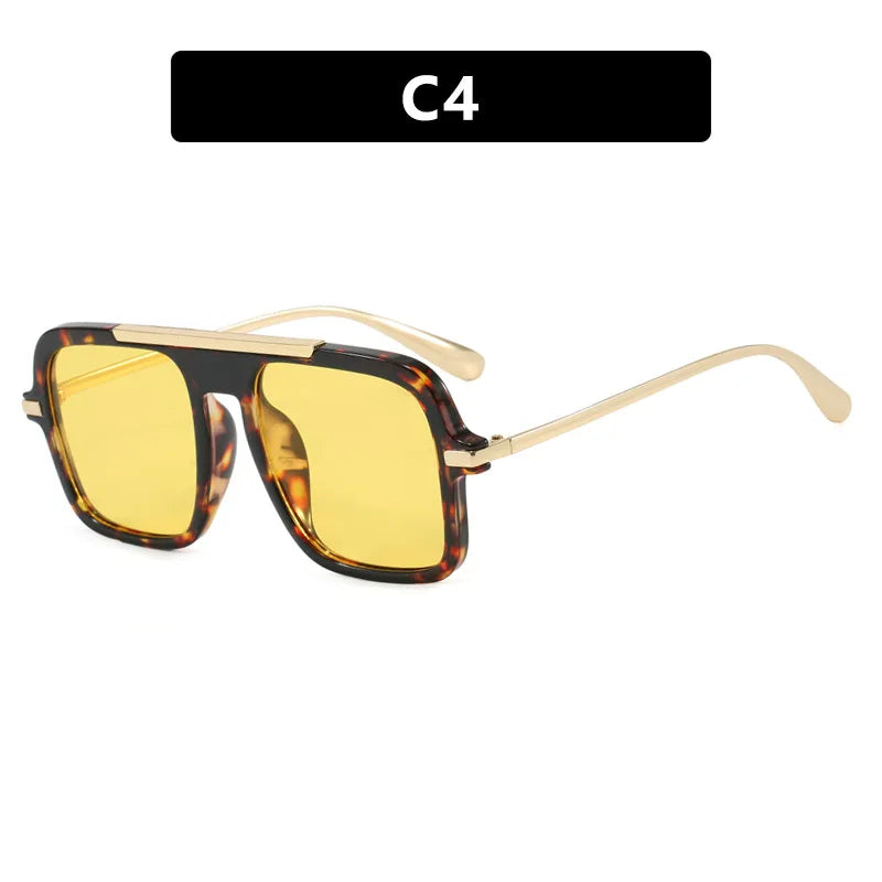 JNPCXI New Retro Square Sunglasses Double Bridges UV400 Fashion Designer Shades for Men And Women Gradient Sun Glasses