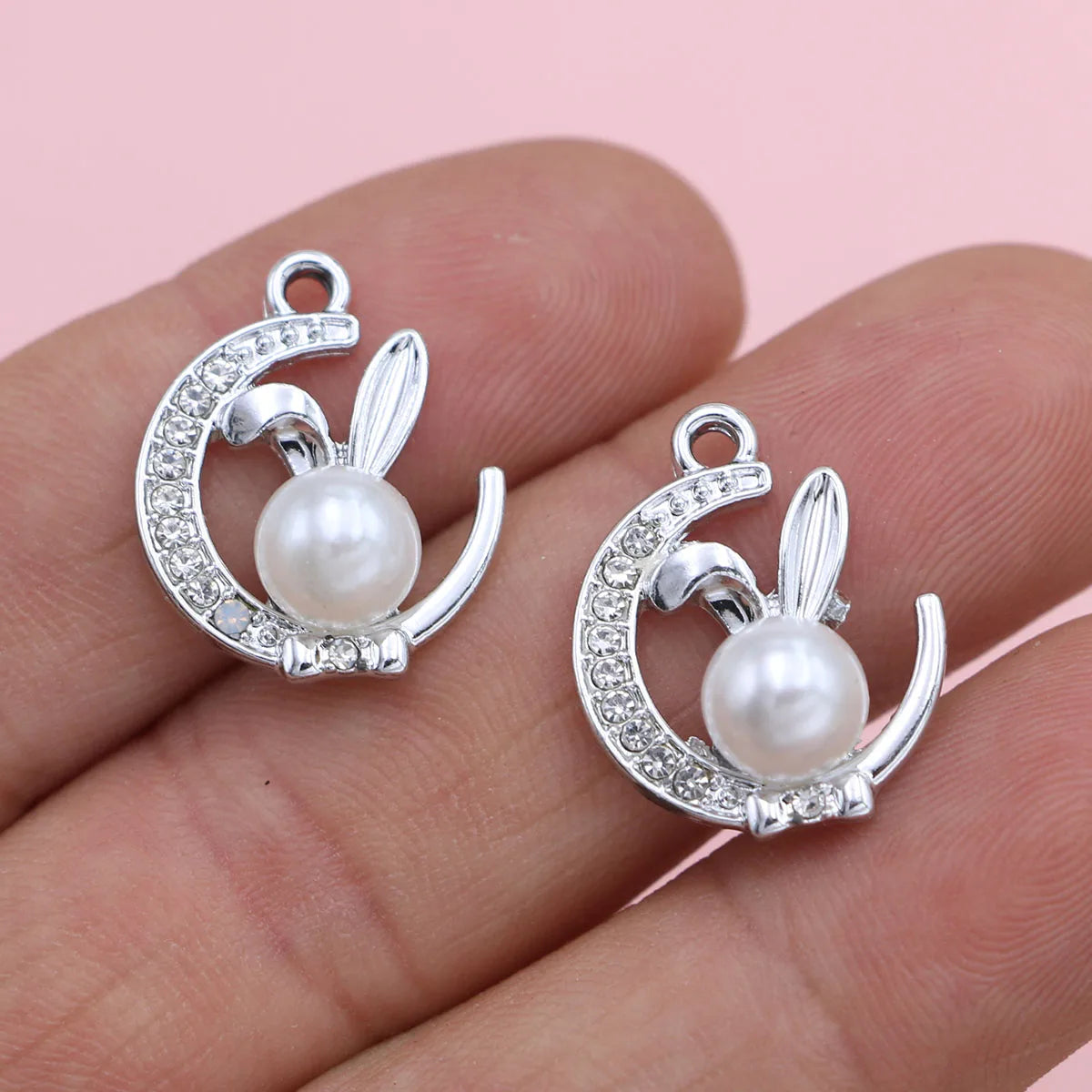 10Pcs Silver Plated Crystal Rabbit Charm Pendant for Jewelry Making Earrings Bracelet Necklace Accessories DIY