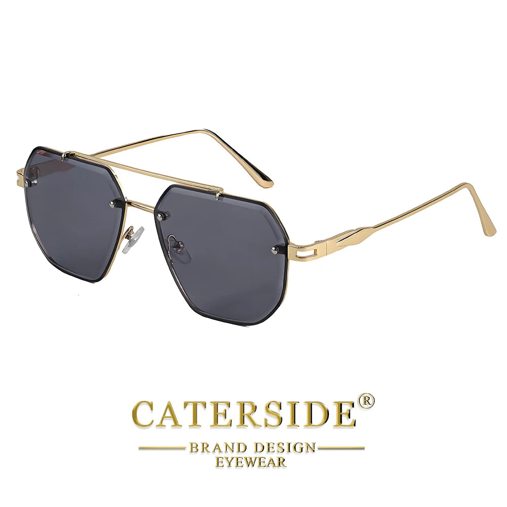 CATERSIDE Men's Frameless Sunglasses Flat Top Double Bridge Design Gradient Sun Glasses Suitable Women's Outdoor Driving Glasses
