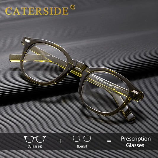 CATERSIDE Retro Round Men's Prescription Glasses High-Quality Tr-90 Frame Anti Blue Light Women's Professional Optical Glasses