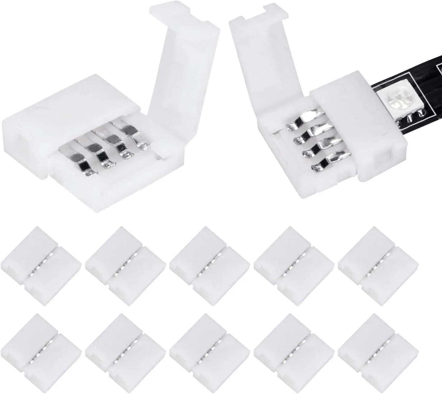 L Shape 4-Pin LED Connectors 10mm Wide Right Angle Corner Connectors Solderless Adapter Connector Terminal for 3528/5050 SMD RGB