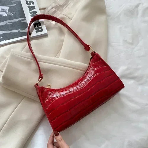 Women's Red 2 Patent Leather Versatile Shoulder Casual Bag Zipper Handbags