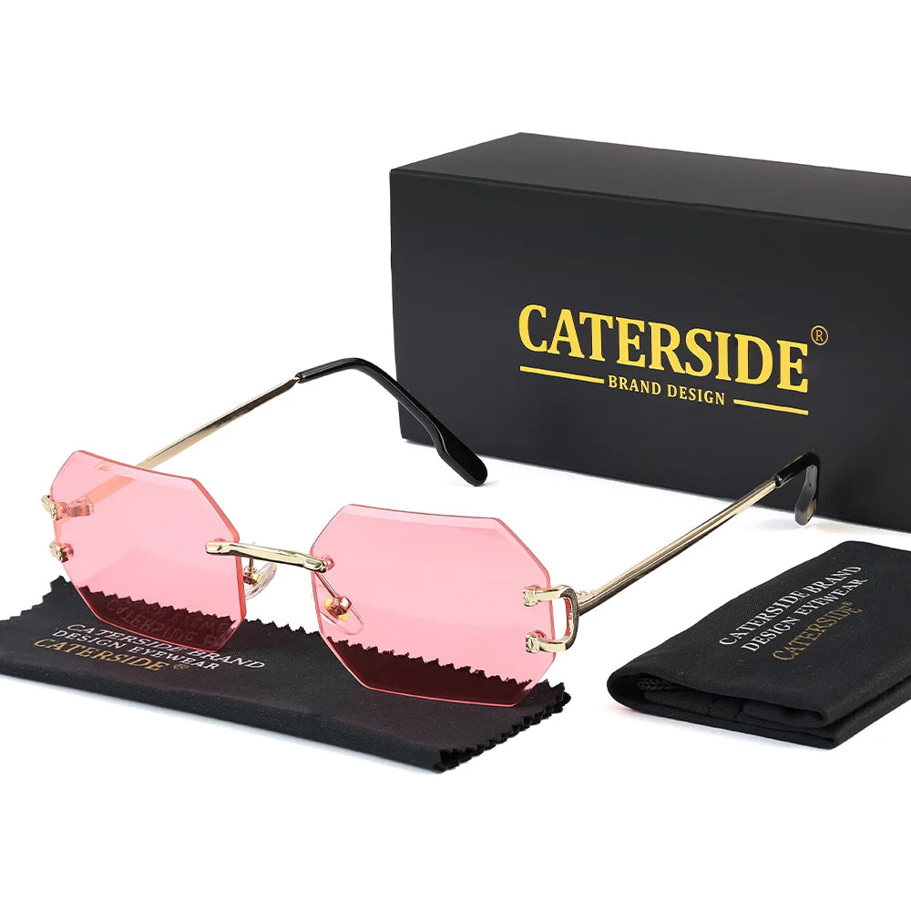 CATERSIDE Rimless Men's Sunglasses Polygon Vintage Frameless Glasses Gradient Lens Women Traveling Party Business Sun Glasses