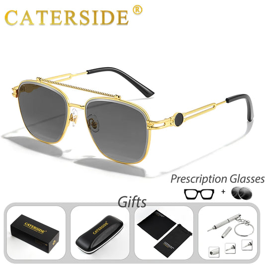 CATERSIDE Male Pilot Prescription Sunglasses Flat Double Bridge Design Optical Sunglasses Female Outdoor Driving Myopia Glasses