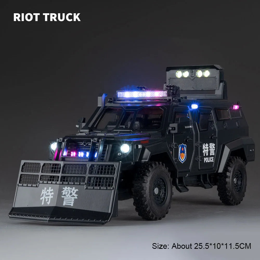 1:24 Police Car Disperse Explosion Proof Cars Toys Alloy Diecast Model with Sound Light Pull Back Doors Opened Vehcies Boy Gifts