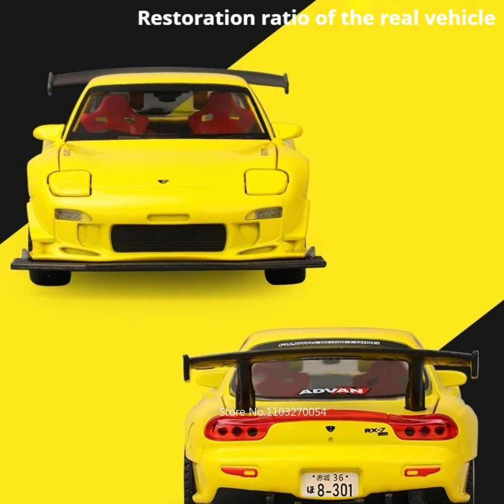 1:32 RX-7 FD3S MX-5 Miniature Model Toys Diecast Alloy Car Front Wheel Steering with Sound Light Pull Back Vehices Children Gift