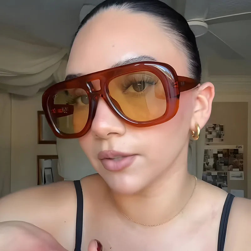 JNPCXI New Retro Double Bridges Square Sunglasses Women Fashion Red Gradient Shades UV400 Men Trending Sun Glasses