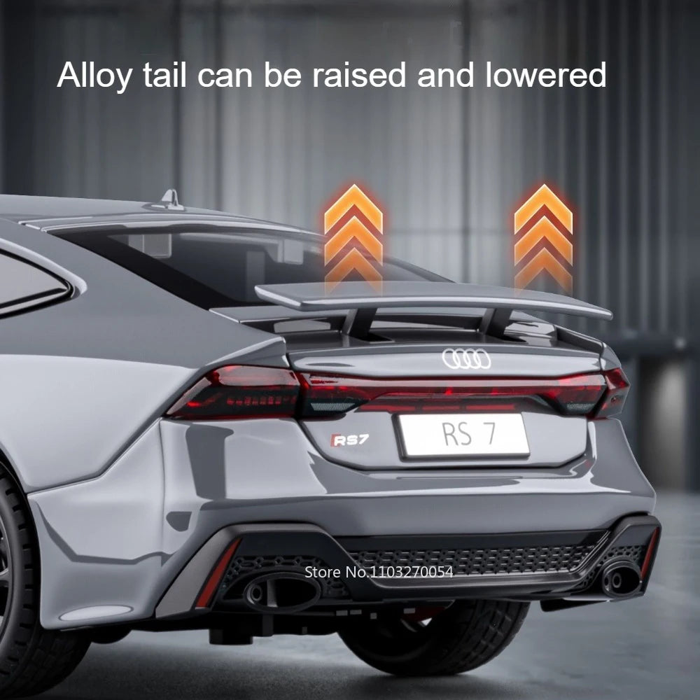 1:24 RS7 RS6 Miniature Car Model Diecast Alloy Toy Front Wheel Steering with Sound Light Pull Back Vehice Bookshelf Collectibles