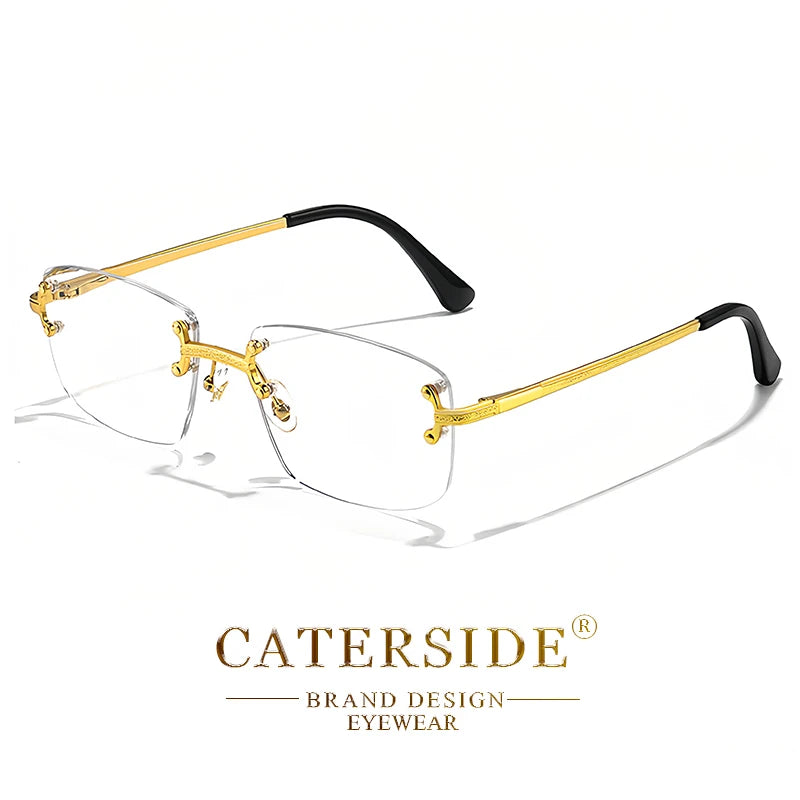 CATERSIDE Metal Rimless Frame Gradient Men's Sunglasses Punk Luxury Women Eyewear Small Rectangle Sun Glasses for UV400 Driving