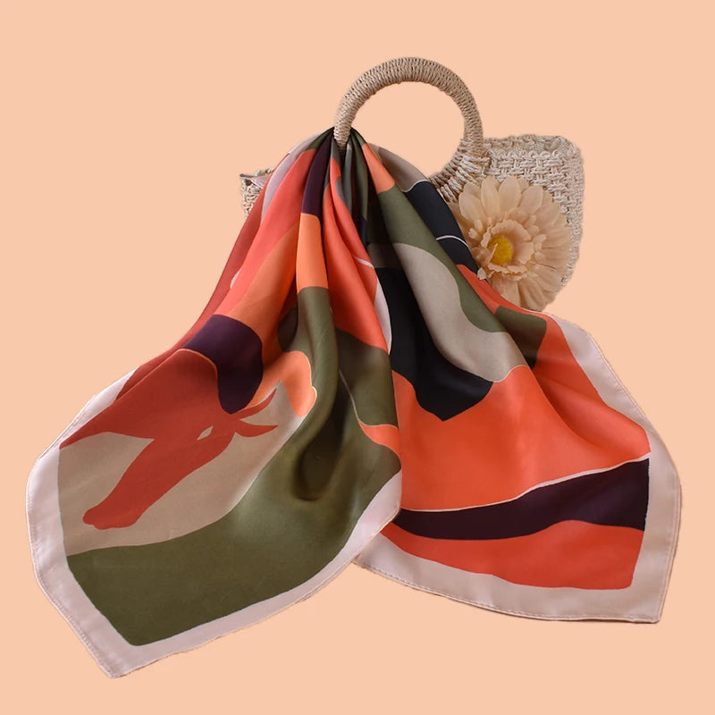 1pc Women's Camouflage Horse Head Print Thin Satin Silk-Like Square Scarf Bohemian Casual Neck Scarf Shawl Lightweight