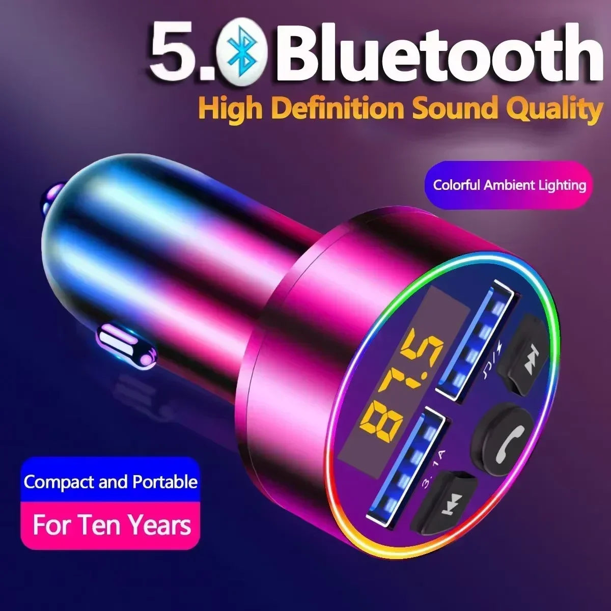 Car Cigarette Lighter Fm Transmitter Bluetooth Receiver Audio Quality MP3 Player Adapter Dual USB Fast Charger Smartphone Charge