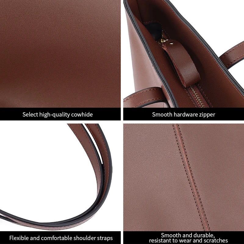 Genuine Cowhide Leather Tote Bag for Women Minimalist Large Capacity Shoulder Bag for Work & Daily Fashion Soft Leather Handbags