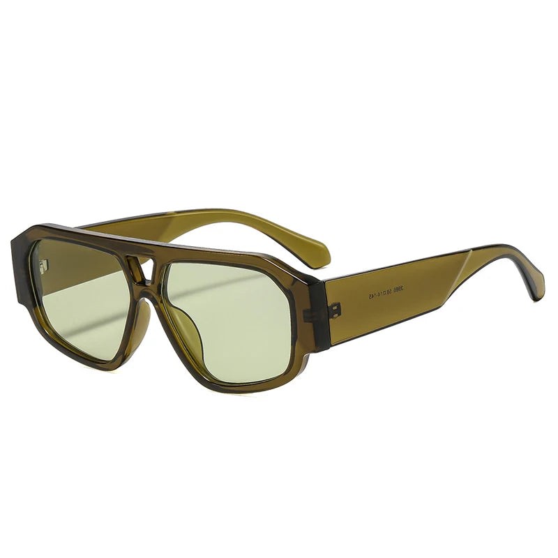 JNPCXI Fashion Double Bridges Polygon Square Women Sunglasses Green Green Shades UV400 Men Sun Glasses