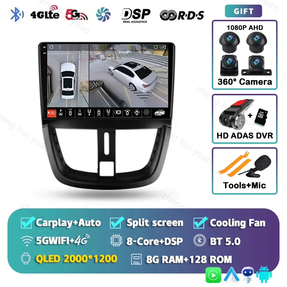 For Peugeot 207 2006 - 2015 Android 15 12+256GB CarPlay Auto Car Radio Multimedia Video Player GPS stereo Head Unit 4G WIFI RDS