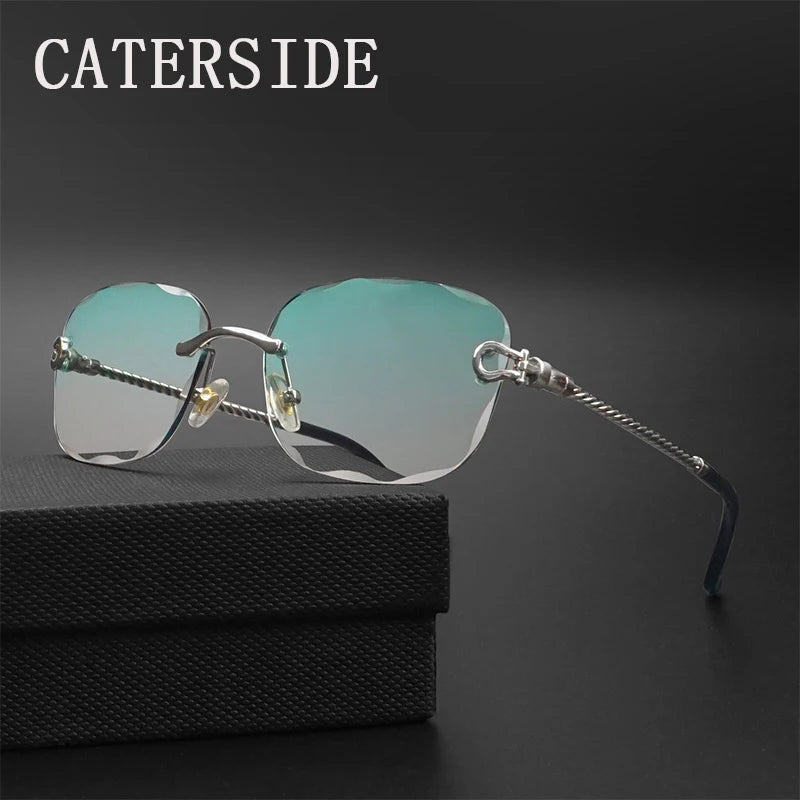 CATERSIDE Retro Sunglasses Men Brand Designer Rimless Gradient Lens Women Sun Glasses Shades Ladies Fashion Party Eyeglasses