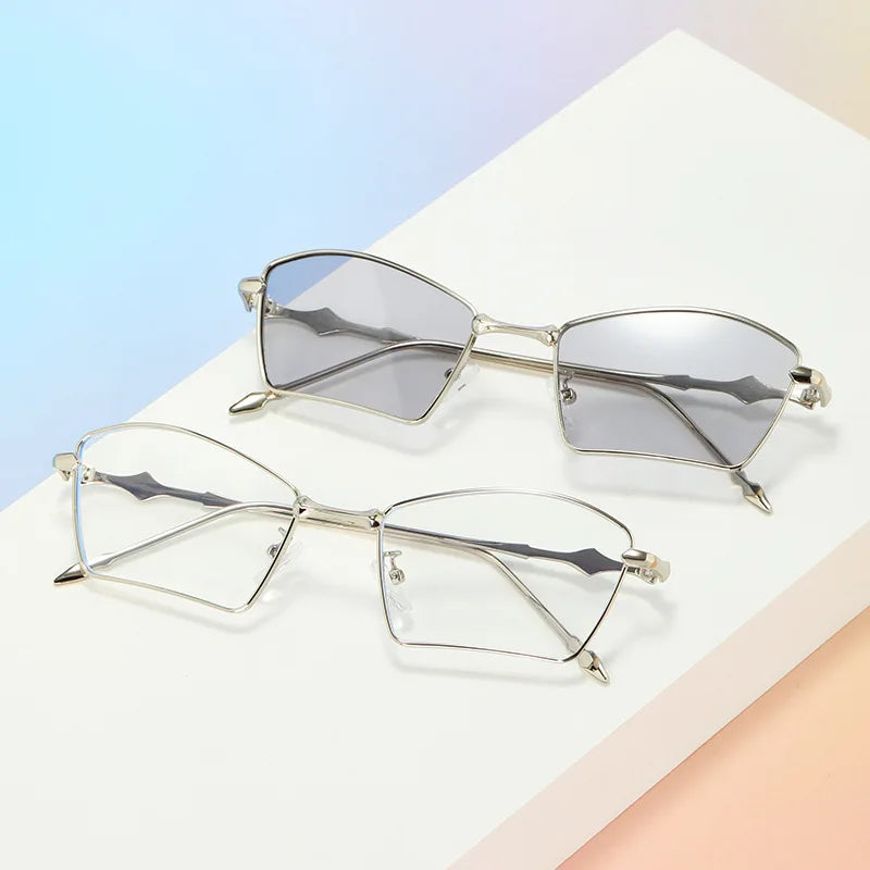 JNPCXI New Polygon Rectangle Women Sunglasses Fashion Gold Tea Gradient Shades UV400 Men Blue Tea Punk Sun Glasses