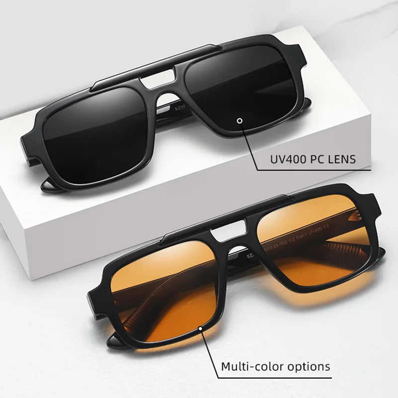 JNPCXI Fashion Double Bridges Square Men Sunglasses Fashion Gray Blue Shades UV400 Women Outdoor Punk Sun Glasses
