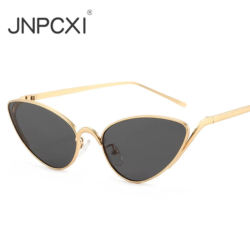 JNPCXI New Metal Cat Eye Women Sunglasses Fashion Clear Ocean Lens Gold Shades UV400 Men Trending Punk Sun Glasses