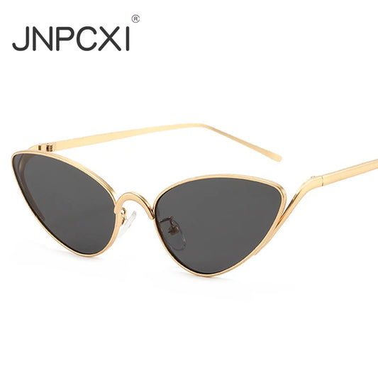 JNPCXI New Metal Cat Eye Women Sunglasses Fashion Clear Ocean Lens Gold Shades UV400 Men Trending Punk Sun Glasses