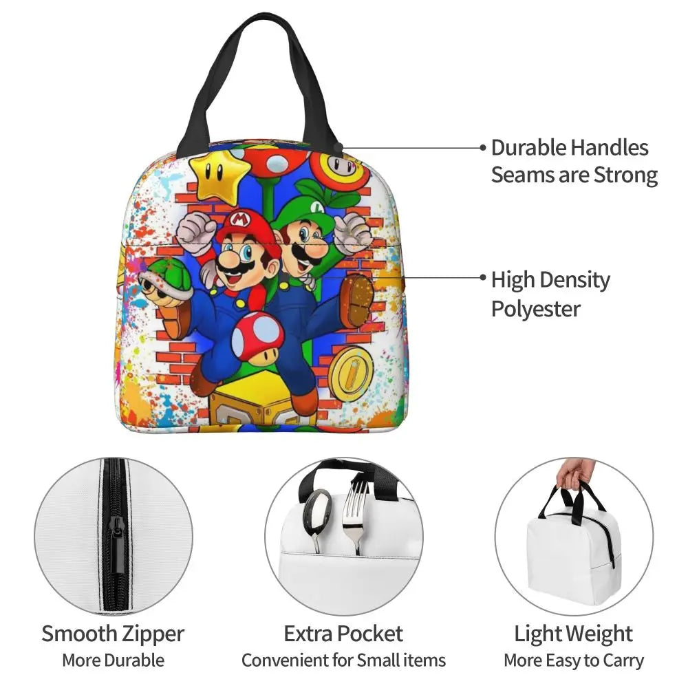 Custom Mario SuperBros Insulated Lunch Bag Reusable Thermal Cooler Lunch Box M21
