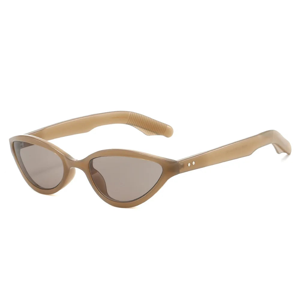 JNPCXI New Fashion Cat Eye Women Sunglasses Retro Rivets Men Green Tea Shades UV400