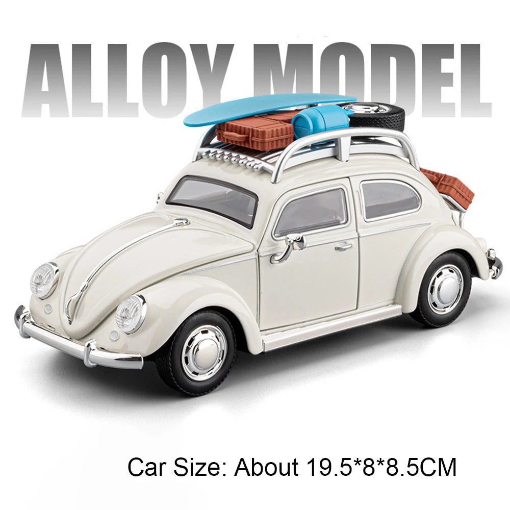 1:24 Beetle Santana Model Car Diecast Alloy Toys Front Wheel Steering with Sound Light Pull Back Models Vintage Cars Collection
