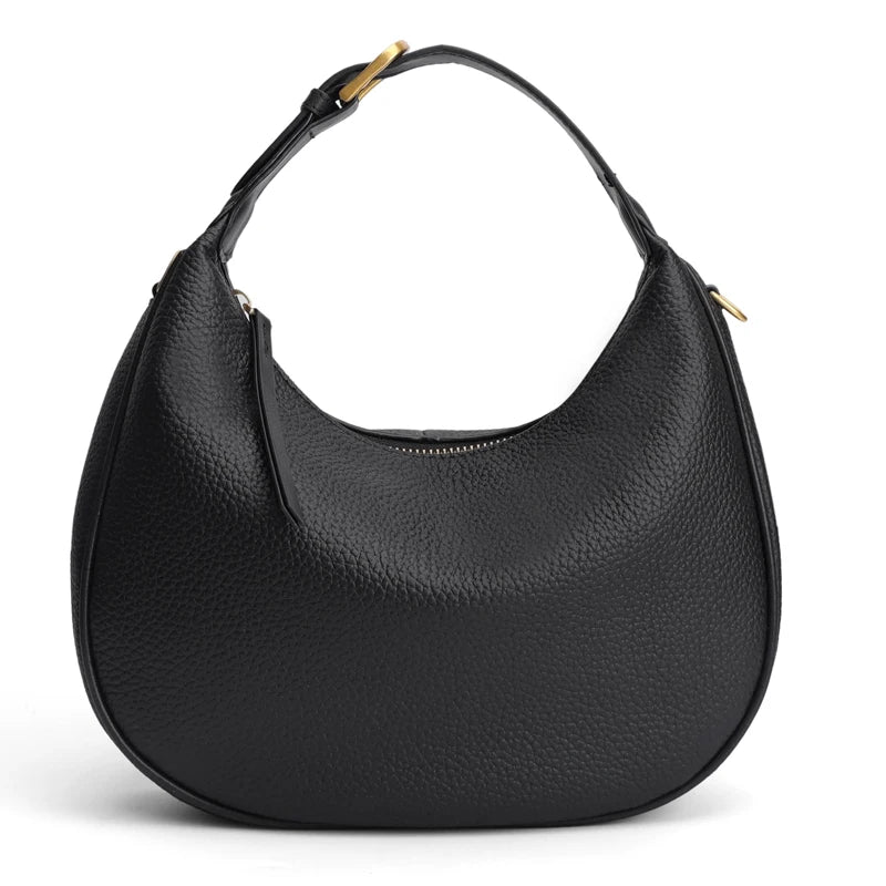 Genuine Cowhide Leather Mini Hobo Shoulder Bag for Women Pebbled Leather Top Handle Crossbody Bag with Hardware Underarm Bags