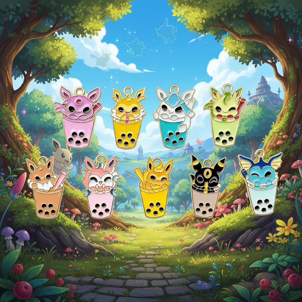 9Pcs Pokemon Pikachu Bubble Milk Tea Charm Pendants Cartoon DIY Jewelry Making Supplies for Necklace Bracelet Accessories