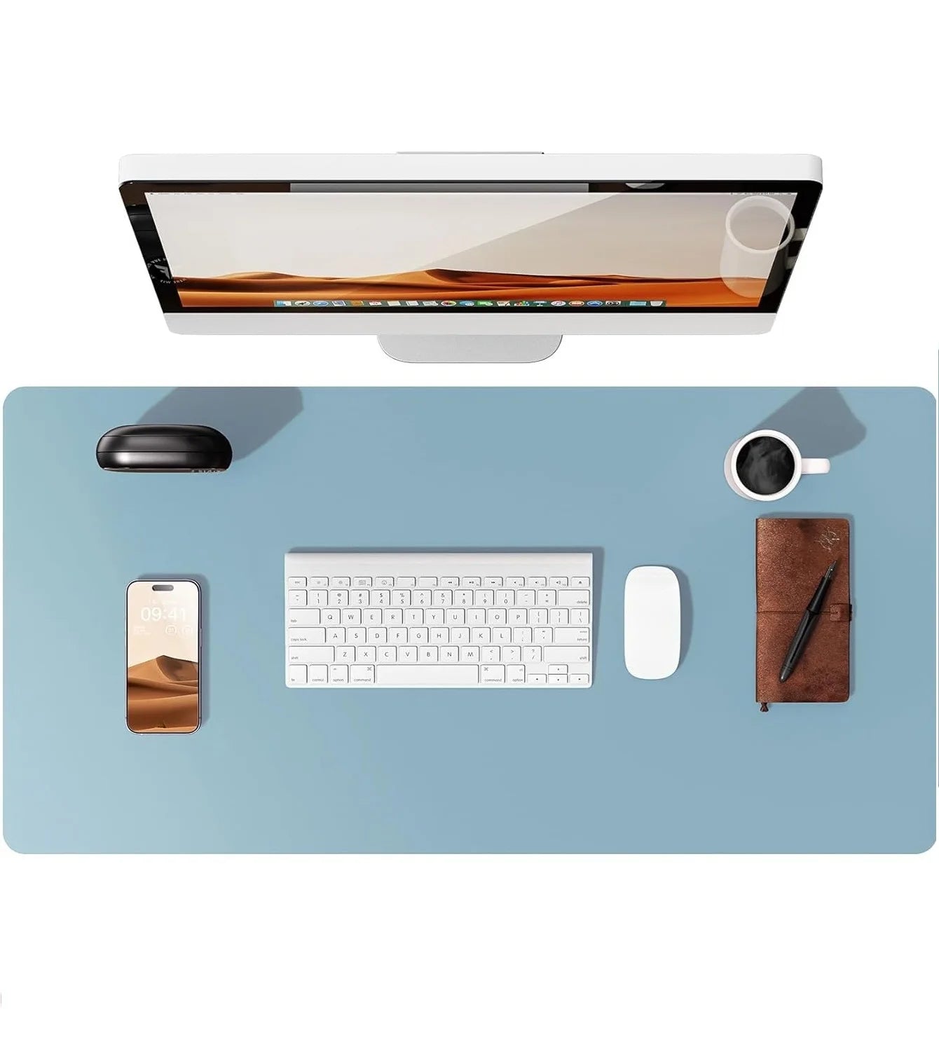 Large Ice Blue Mouse Pad Office Desk Mat Non-Slip PU Leather Desk Pad Protector