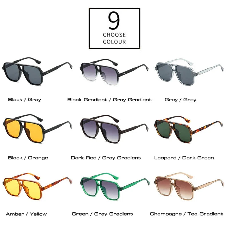 JNPCXI New Double Bridges Square Sunglasses Women Fashion Gradient UV400 Retro Rivets Candy Color Trending Men Sun Glasses