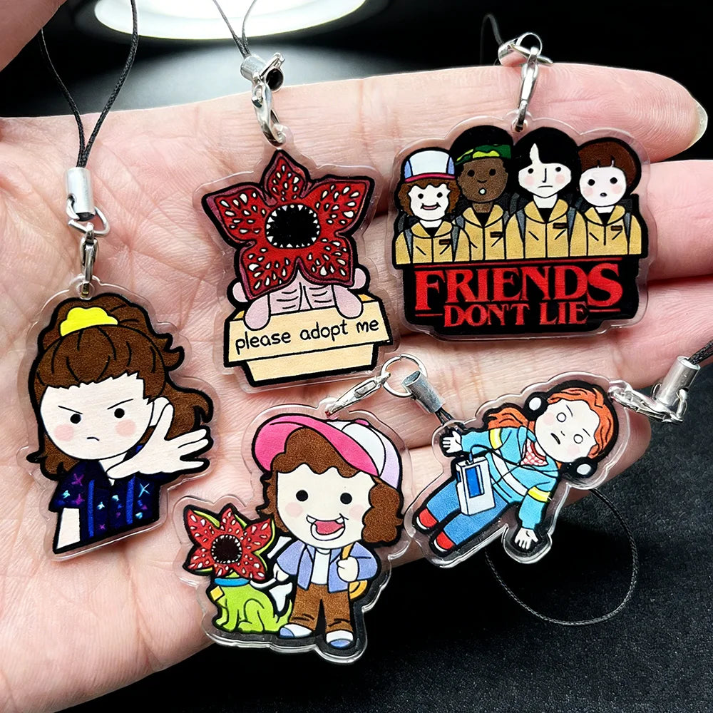 5PCS Cute Demogorgon Phone Chains, Acrylic Cartoon Phone Pendant Charms, Anti-Loss Lanyard Keychain