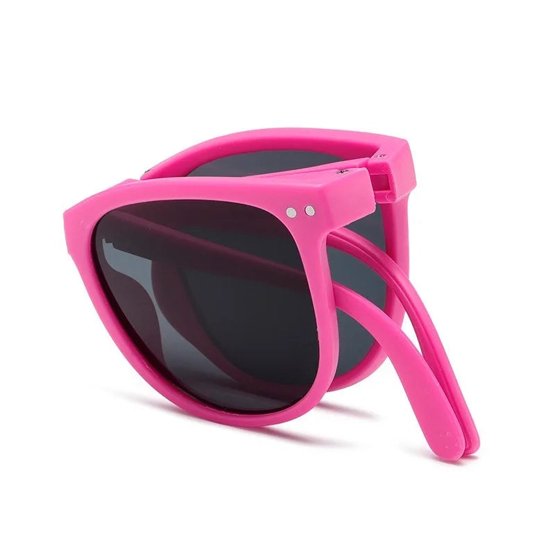 Korean Children Round Foldable Sunglasses  Fashion Sun Glasses Cute Boys Girls Colorful Shades with Case