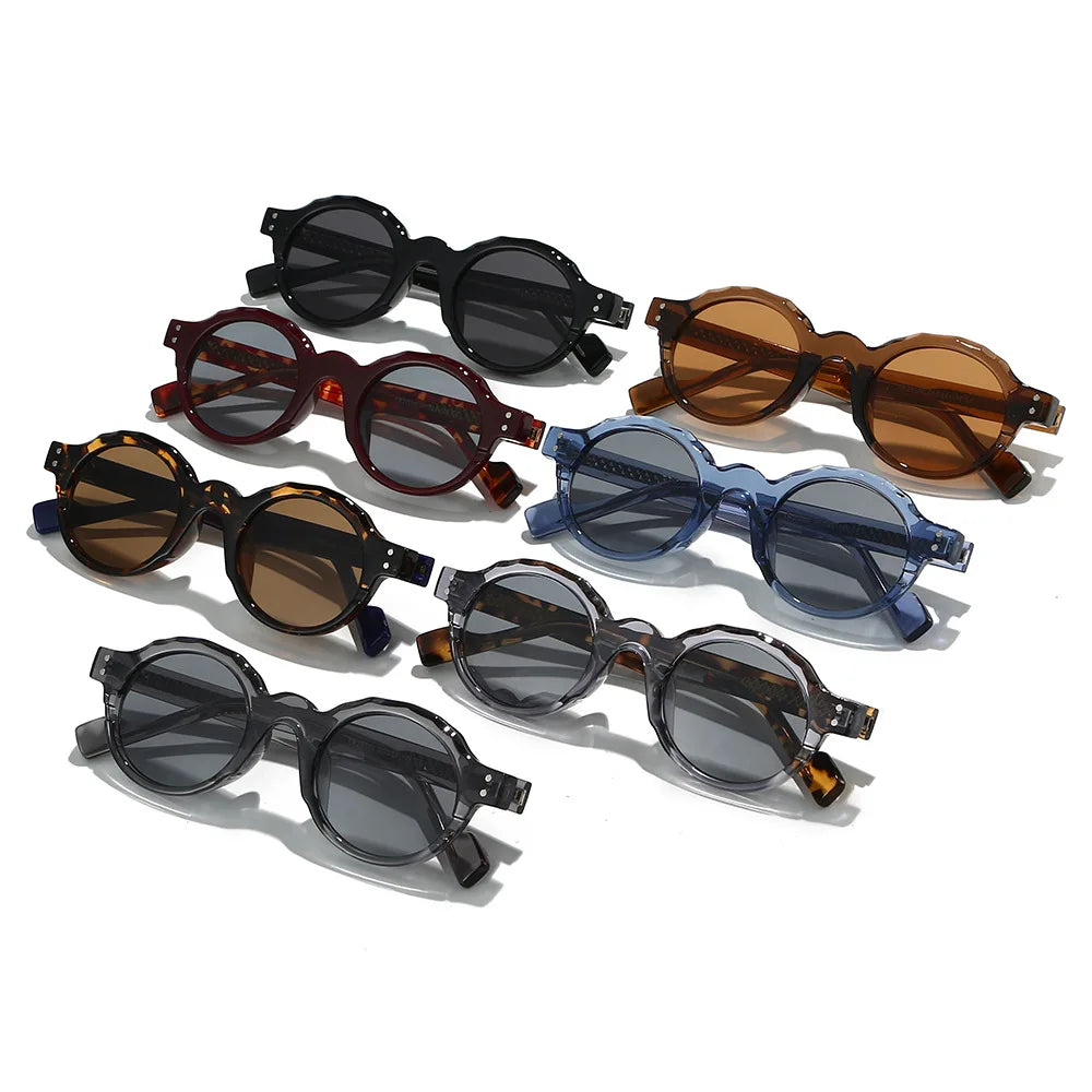 JNPCXI New TR90 Polygon Round Men Sunglasses Retro Rivets Women Gray Shades UV400 Sun Glasses