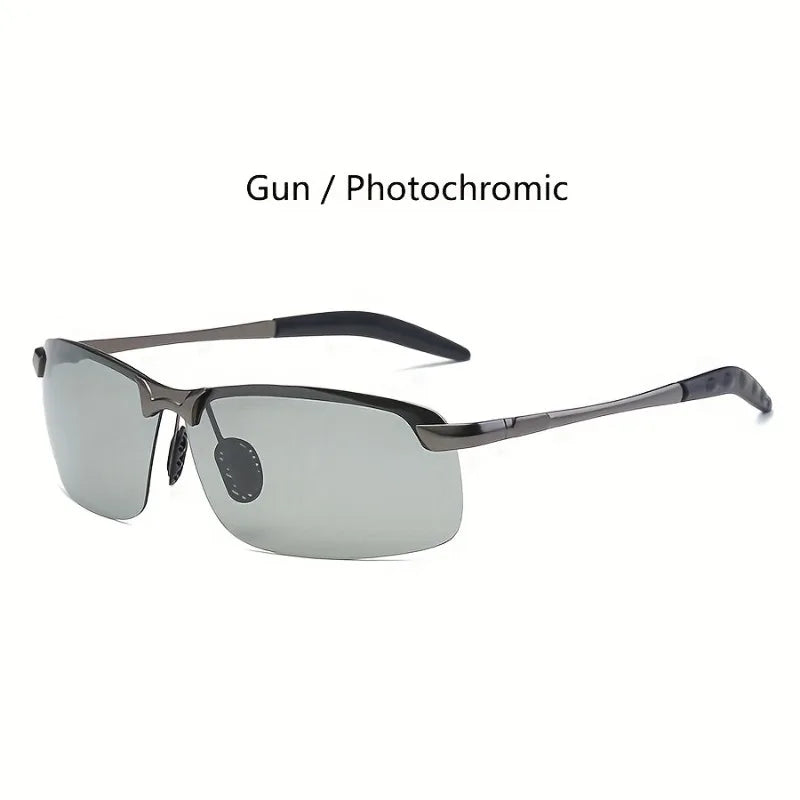 Color Changing Polarized Fashionable Glasses for Men and Women Retro Metal Half Frame