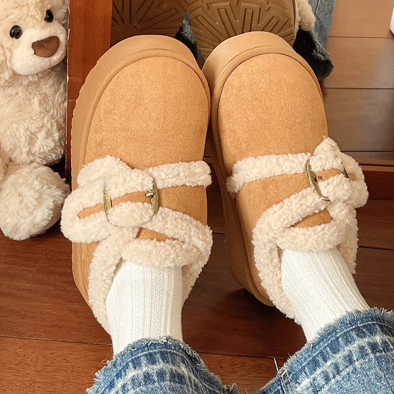 Faux Suede Fluffy Snow Boots Women Comfortable Thick Bottom Non Slip Winter Boots Woman Thicken Plush Warm Cotton Shoes Female
