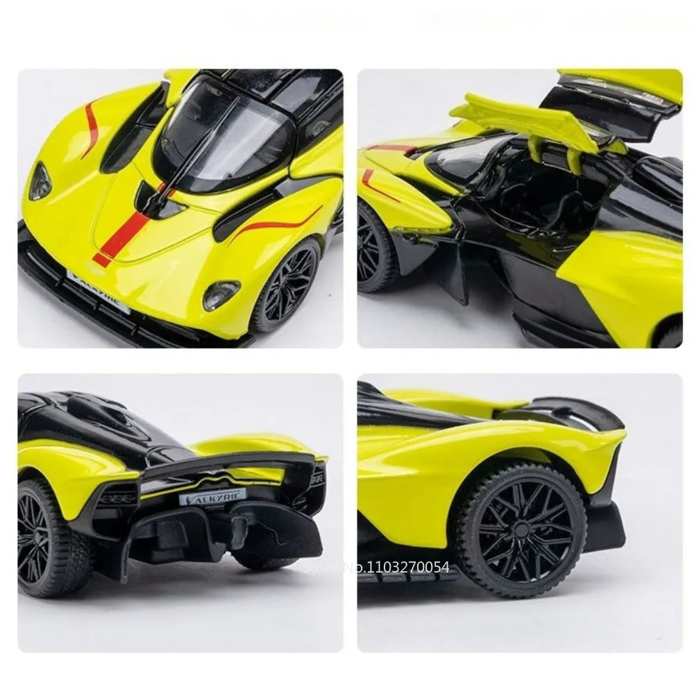 1:43 Scale Valkyrie V12 Miniature Model Alloy Diecast Car Toys Rubbre Tires Doors Opened Metal Body Vehice Gift with Acrylic Box
