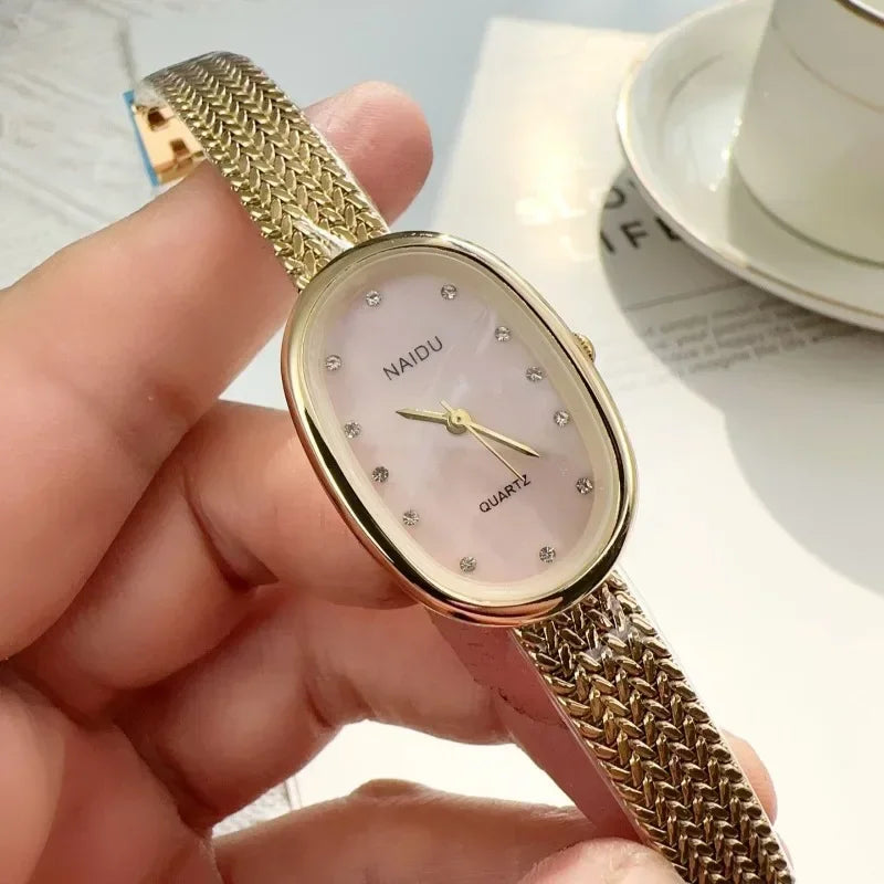 Luxury Oval Dial Rhinestone Watch New Brand Quartz Watch for Women Adjustable Stainless Steel Strap Wristwatches Wholesale Gift