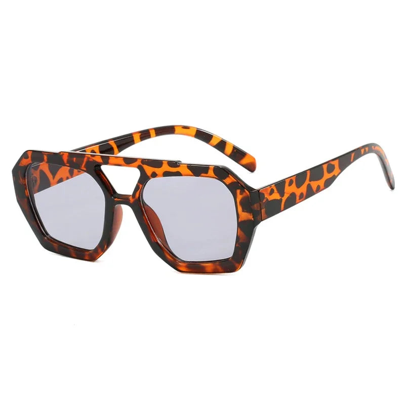 JNPCXI Vintage Square Sunglasses for Women Men Thick Frame Double Bridges Eyewear Female Fashion Polygon Sun Glasses