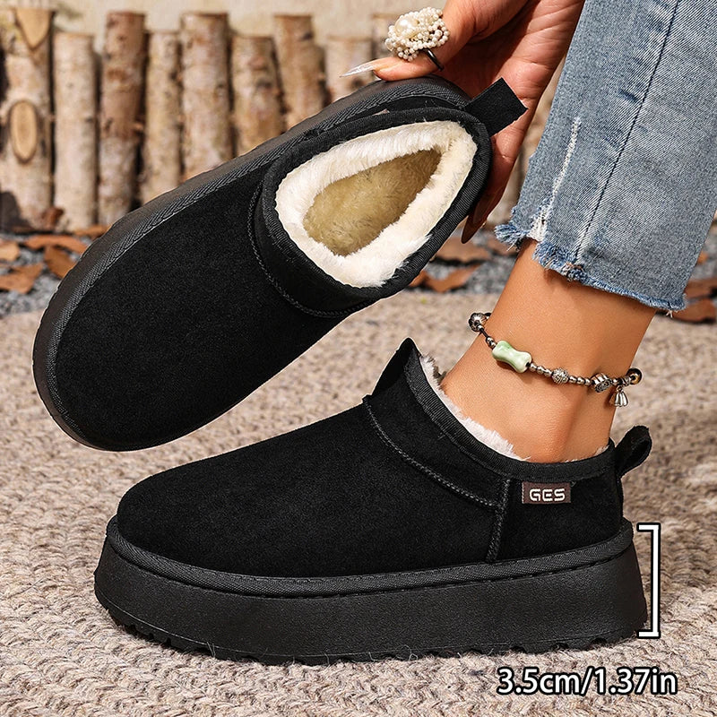 Warm Plush Platform Snow Boots Women Plus Size 36-43 Non Slip Winter Boots Woman Slip On Thick Sole Cotton Ankle Booties Mujer