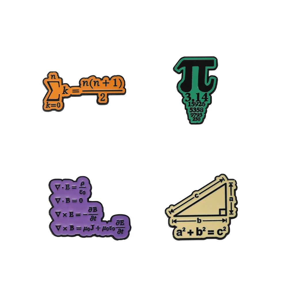 4pcs Creative Math Enamel Pins Custom Love Math Formula PI Function Metal Punk Brooches Lapel Badge Jewelry Gifts For Kids Frien
