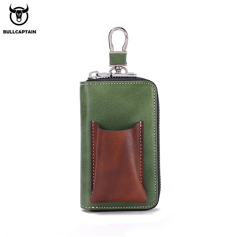 BULLCAPTAIN Men's Genuine Leather Key Case New Home Car Key Clip Men's Leather Key Case Mini Practical Key Chain Zipper Key Case