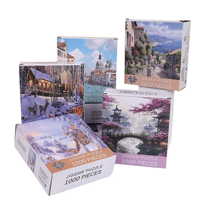 70cm*50cm 1000 Pieces Jigsaw Puzzle 1.1MM Adult Stress Relief Cartoon Landscape Art Painting Puzzle Children's Toys Gift