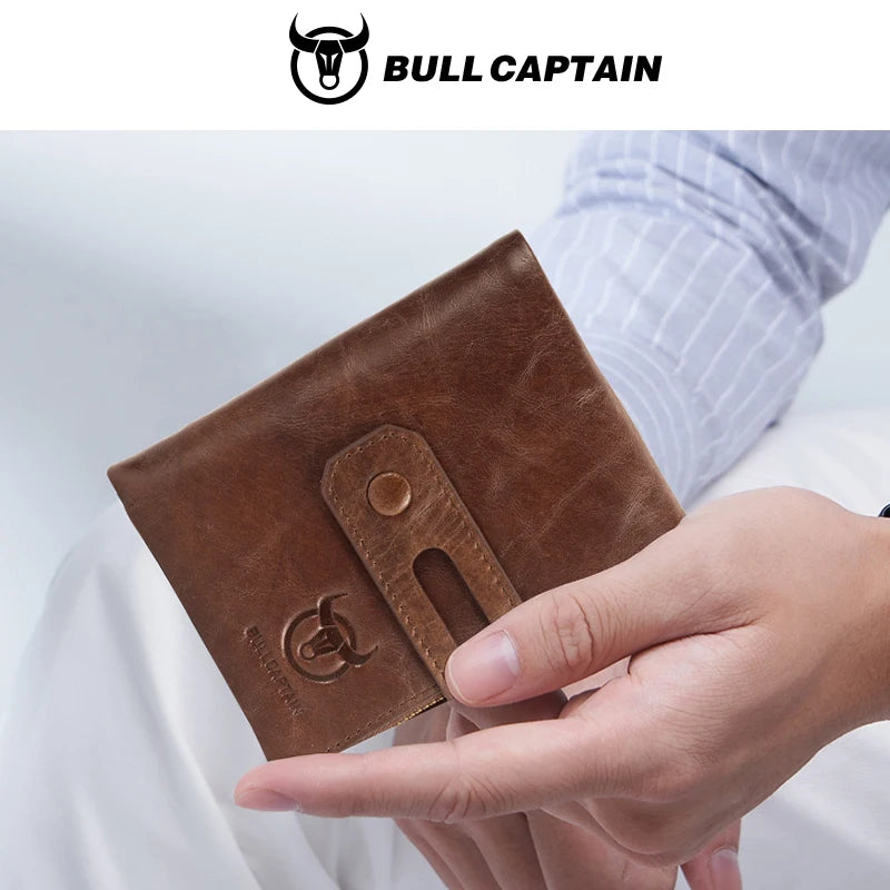 BULLCAPTAIN Genuine Leather RFID Men Wallet Credit Business Card Holders Double Zipper Cowhide Leather Wallet Purse Carteira 021