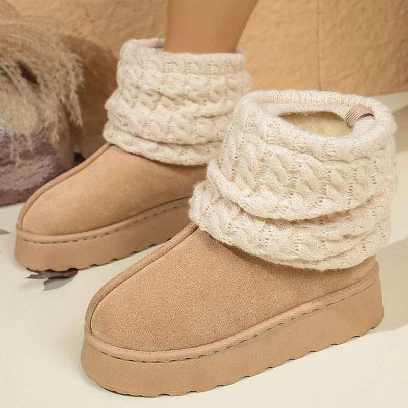 Fashion Knitted Leg Covers Snow Boots Women Winter Warm Faux Fur Ankle Boots Woman Plus Size 37-43 Platform Botas Female