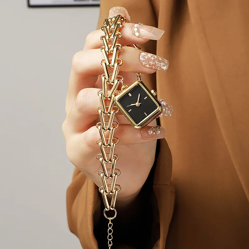 Luxury Gold Watch with Triangular Wheat Ear Dial Creative Pendant Design High-Quality Fashion  Premium Ladies Watch Gift Relojes