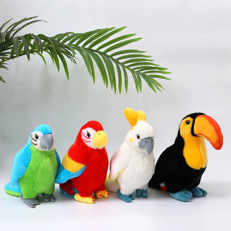 Simulation Stuffed Animal Cute Birds Parrots Toucan Eagle Peacock  Pigeon Plushies Toys Educational Gift