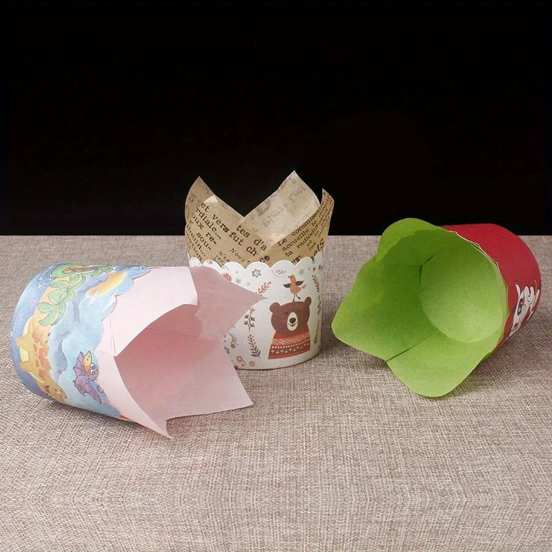 50pcs, Tulip Muffin Cups, Tulip Cupcake Liners, Elegant Party & Holiday Baking Cups for Christmas, Birthdays, Weddings