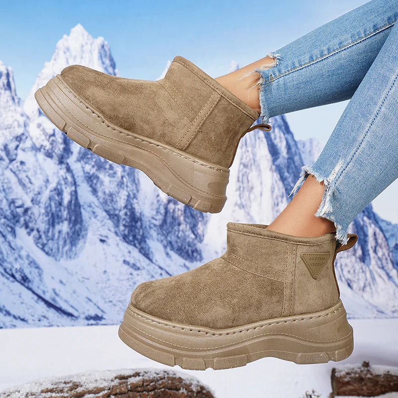 Plus Size 45 Chunky Platform Snow Boots Women Slip On Thicken Plush Warm Ankle Boots Woman Thick Sole Non Slip Winter Booties