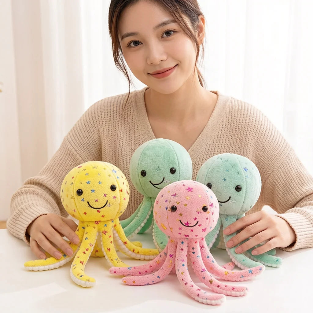 30cm Stars Octopus Plush Toy Stuffed Aquatic Cartoon Animal Doll Smiling Face Plushie Appeasing   Birthday Gift