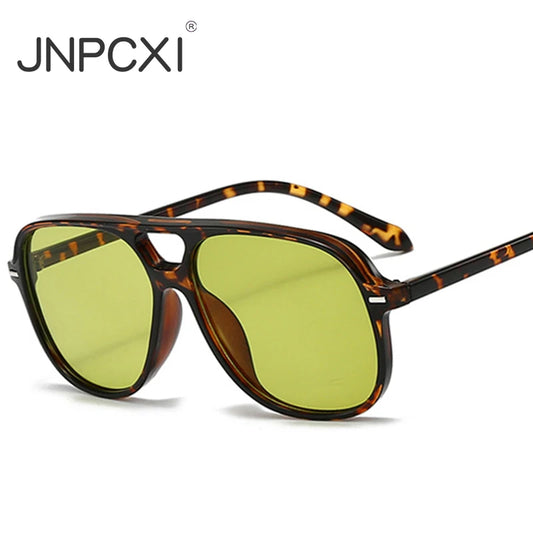 JNPCXI New Vintage Double Bridges Men Square Sunglasses Fashion Green Ocean Lens Eyewear Women Trending Rivets Sun Glasses UV400